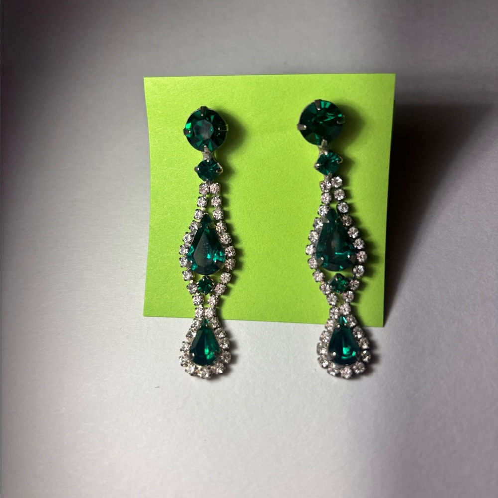 Jade Green and Silver Dangle Earrings